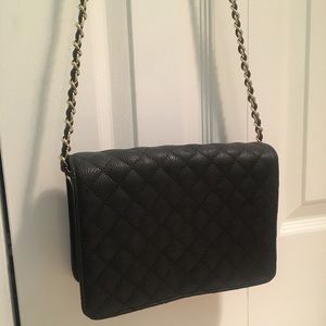 Faux Leather Quilted Crossbody bag with Gold Chain